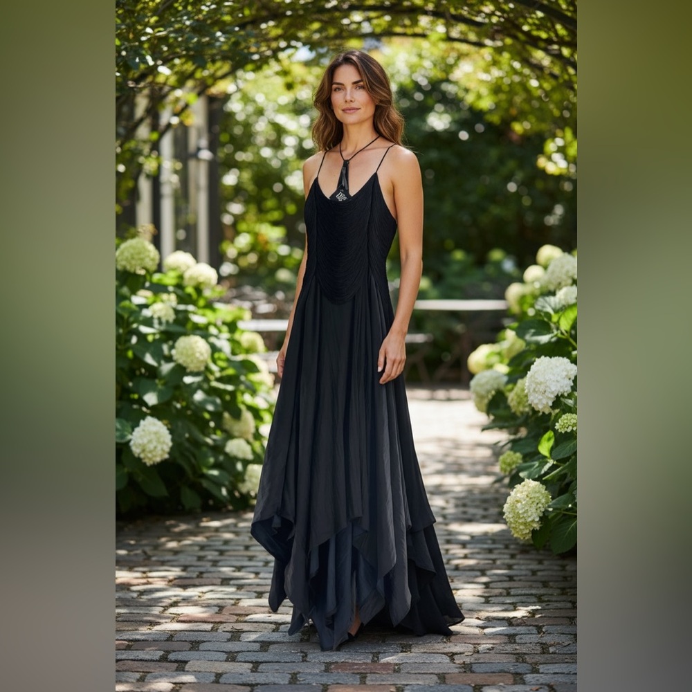 Anthropologie Elegant Black Midi Dress